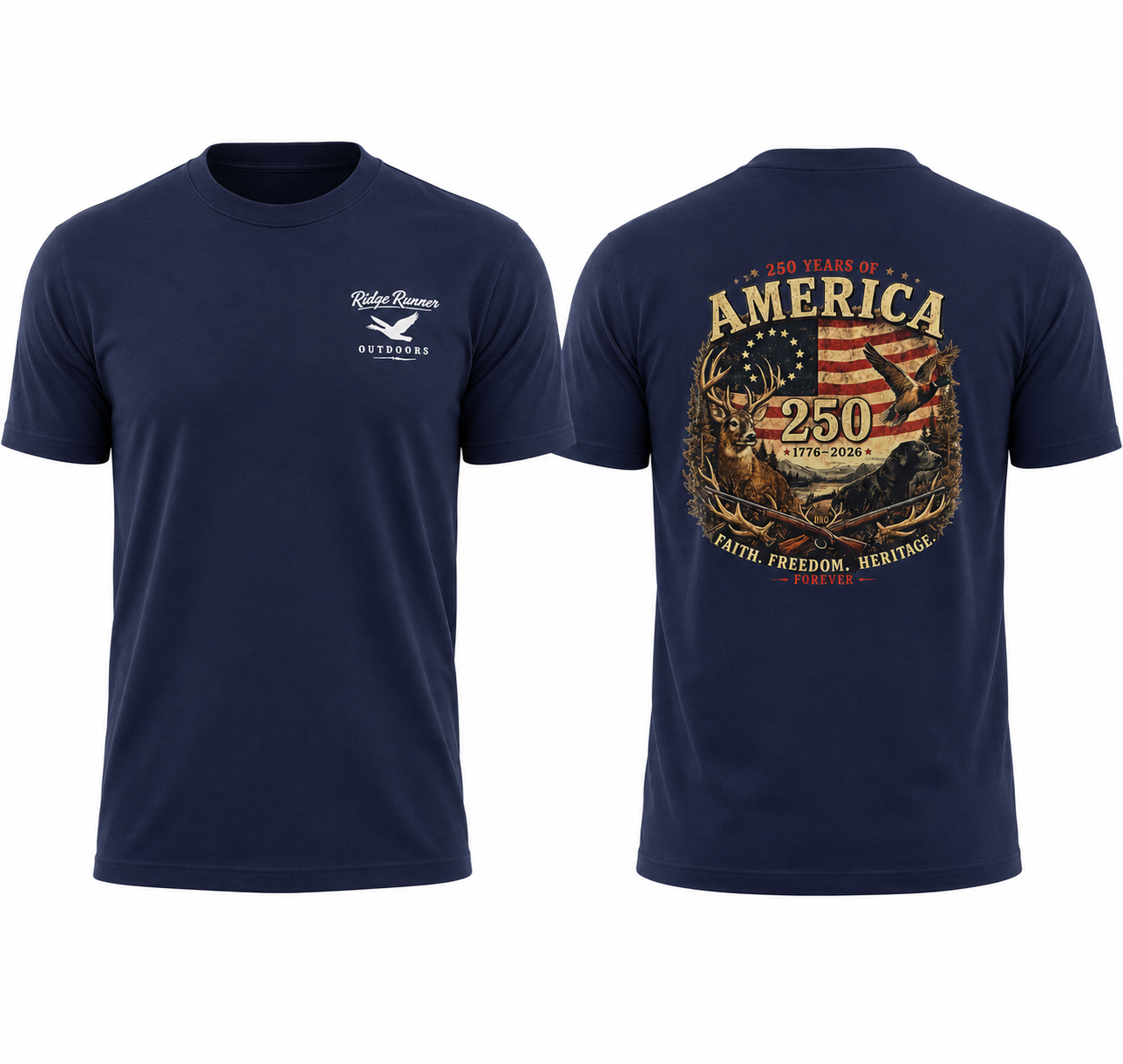 Ridge Runner Outdoors American Heritage Tee Front and Back graphic