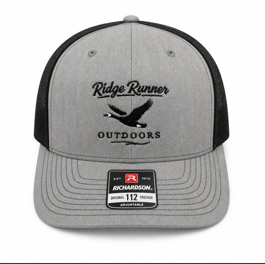 Gray and black cap with 'Ridge Runner Outdoors' logo on a white background