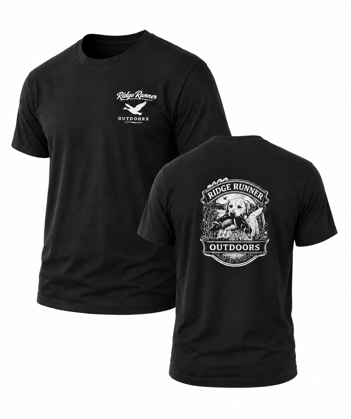 Duck Dog Heritage Tee Front and Back view - Vintage retriever hunting shirt by Ridge Runner Outdoors. 