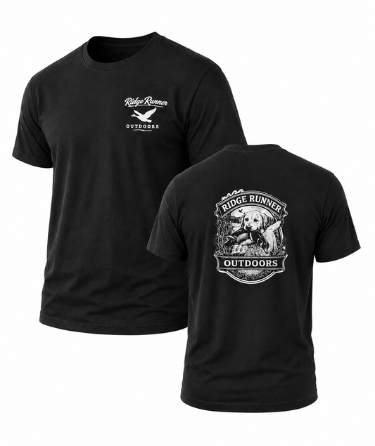 Duck Dog Heritage Tee Front and Back view - Vintage retriever hunting shirt by Ridge Runner Outdoors. 
