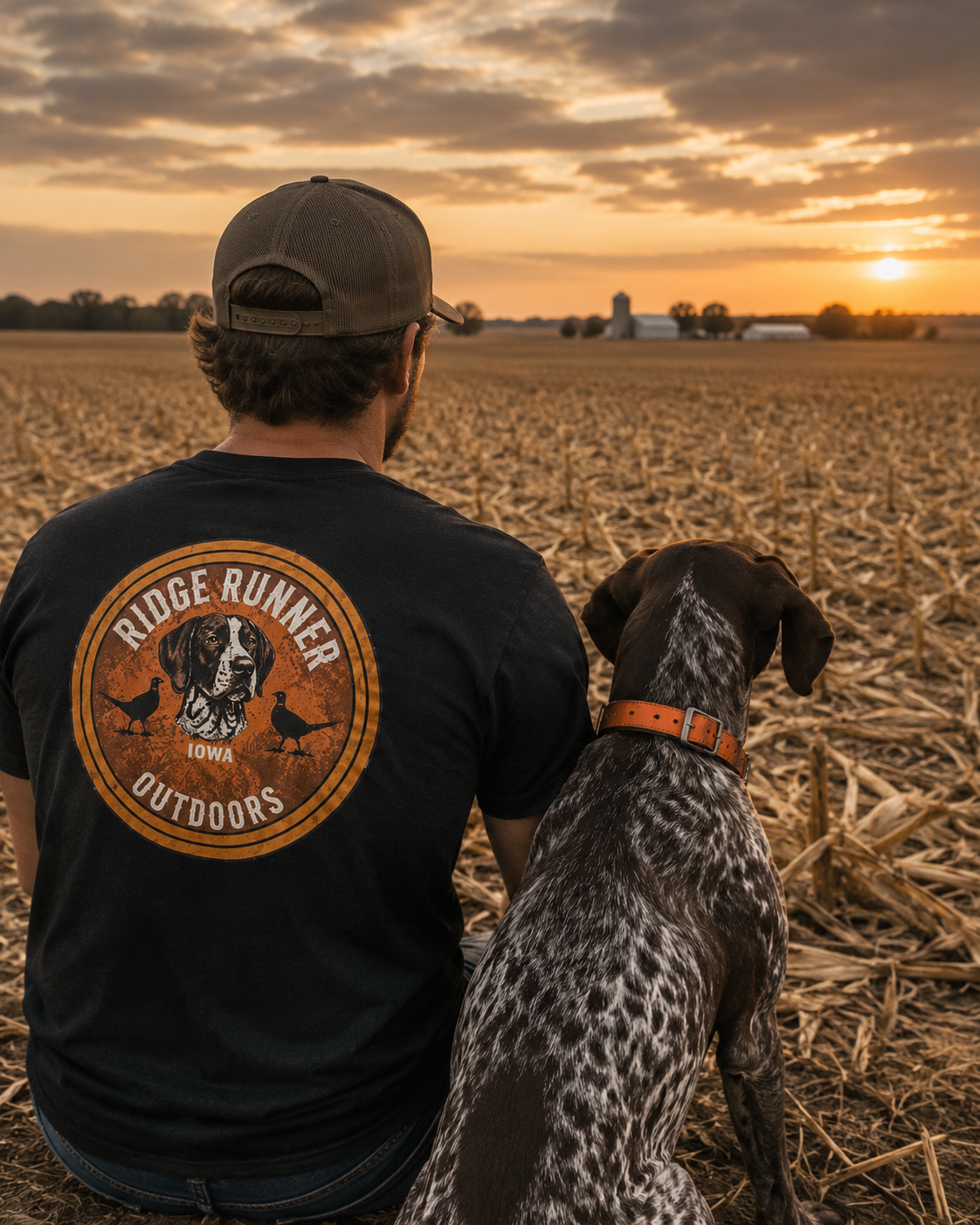 Iowa State Series Tee worn outdoors. Midwest upland hunting apparel by Ridge Runner Outdoors